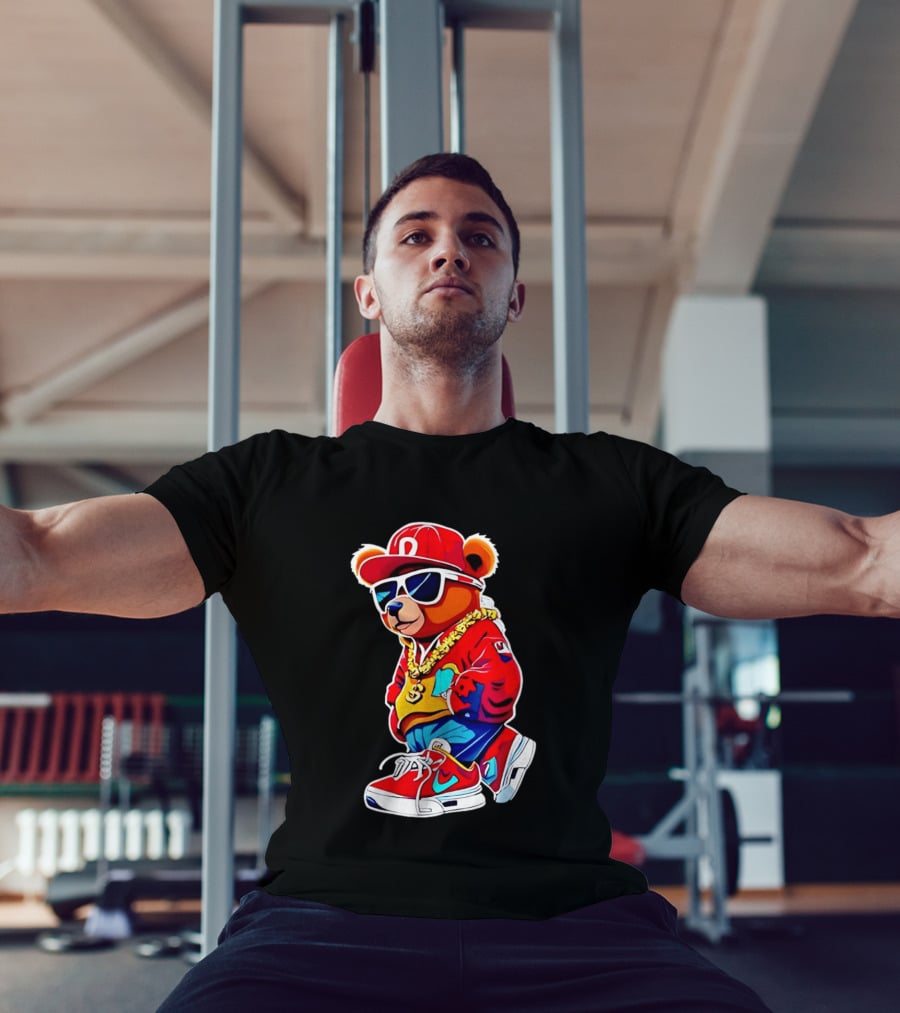 Hip Hop Teddy Bear Swag With Red Cap And Sunglasses T-Shirt