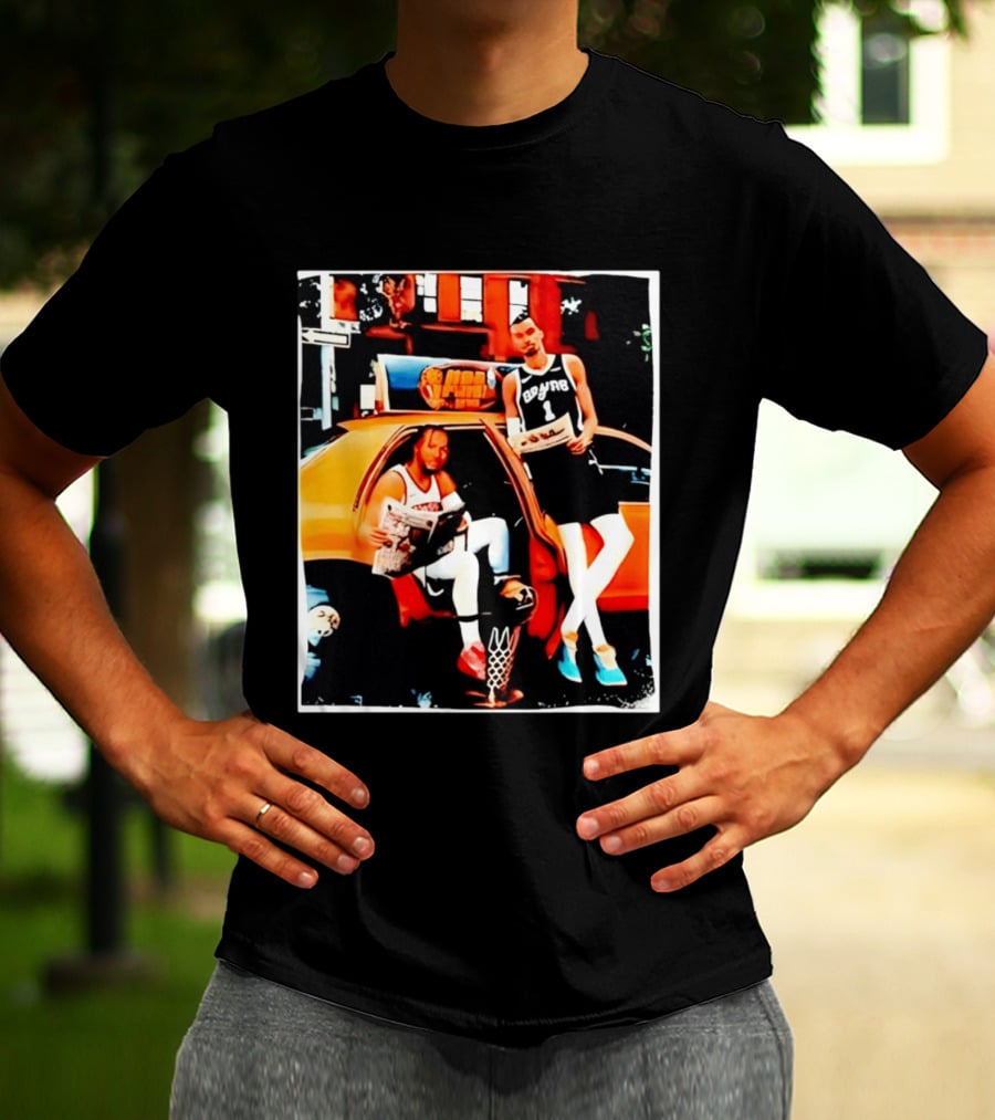NBA Hoopers Jalen Brunson Victor Wembanyama Spurs Knicks Crossover Comic Style Street Scene T-Shirt