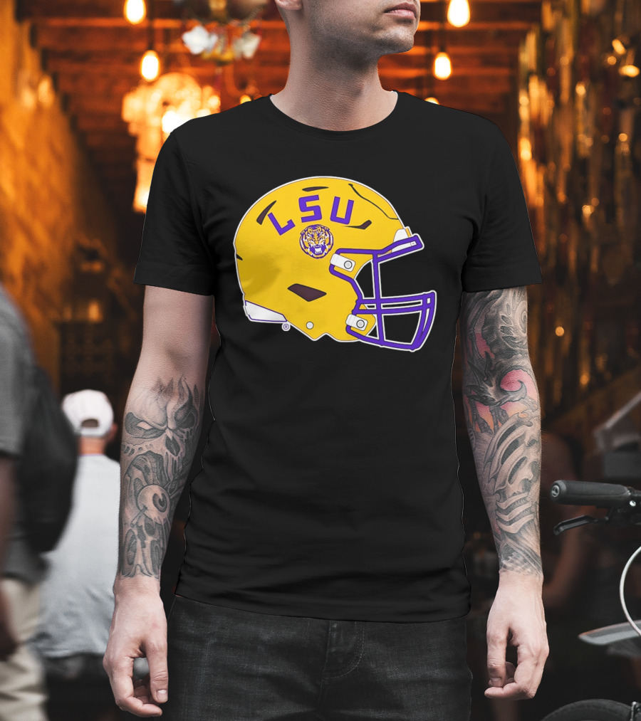 LSU Tigers Football Helmet Yellow Purple Team T-Shirt