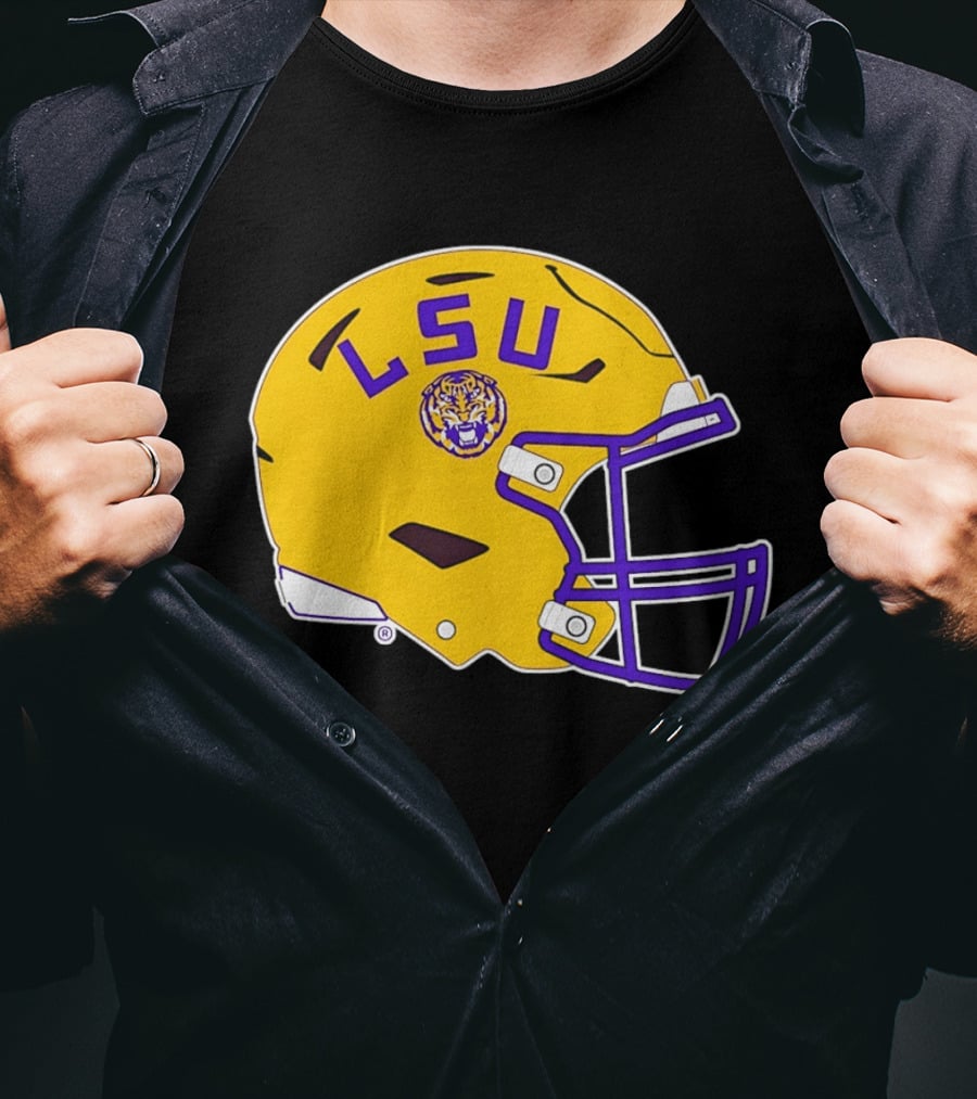 LSU Tigers Football Helmet Yellow Purple Team T-Shirt