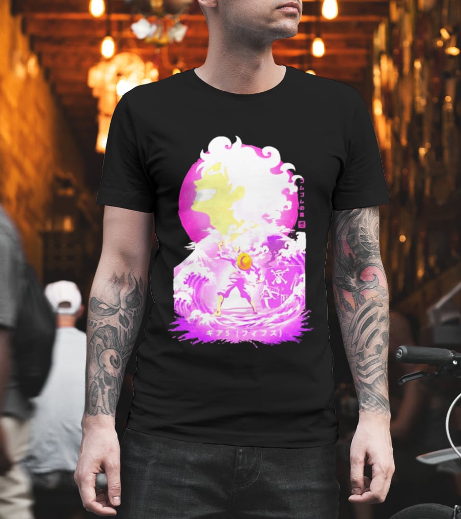 Monkey D. Luffy Gear 5 Gomu Gomu No Mi Waves One Piece Pink Aesthetic T-Shirt