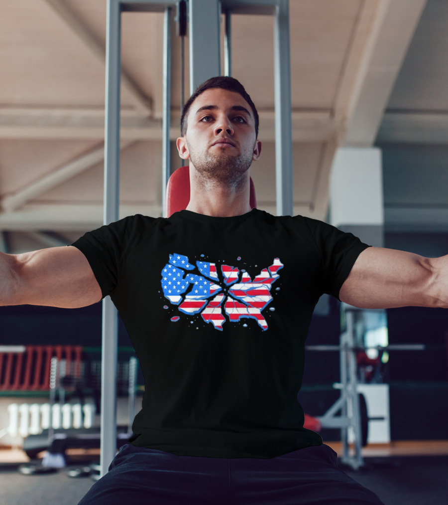 United States Of America Fractured Map Stars And Stripes T-Shirt