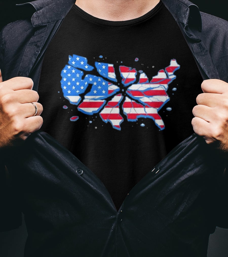 United States Of America Fractured Map Stars And Stripes T-Shirt