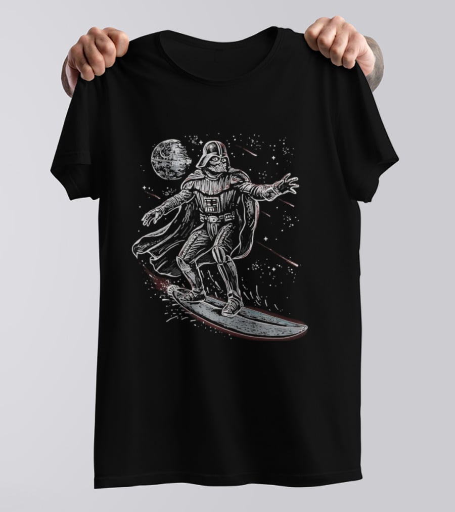 Vader Surfing Through The Galaxy Lord Of The Swell Retro Space Adventure T-Shirt