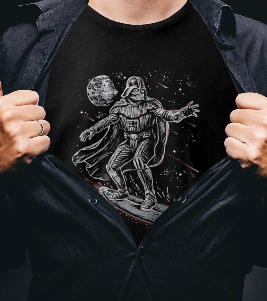 Vader Surfing Through The Galaxy Lord Of The Swell Retro Space Adventure T-Shirt