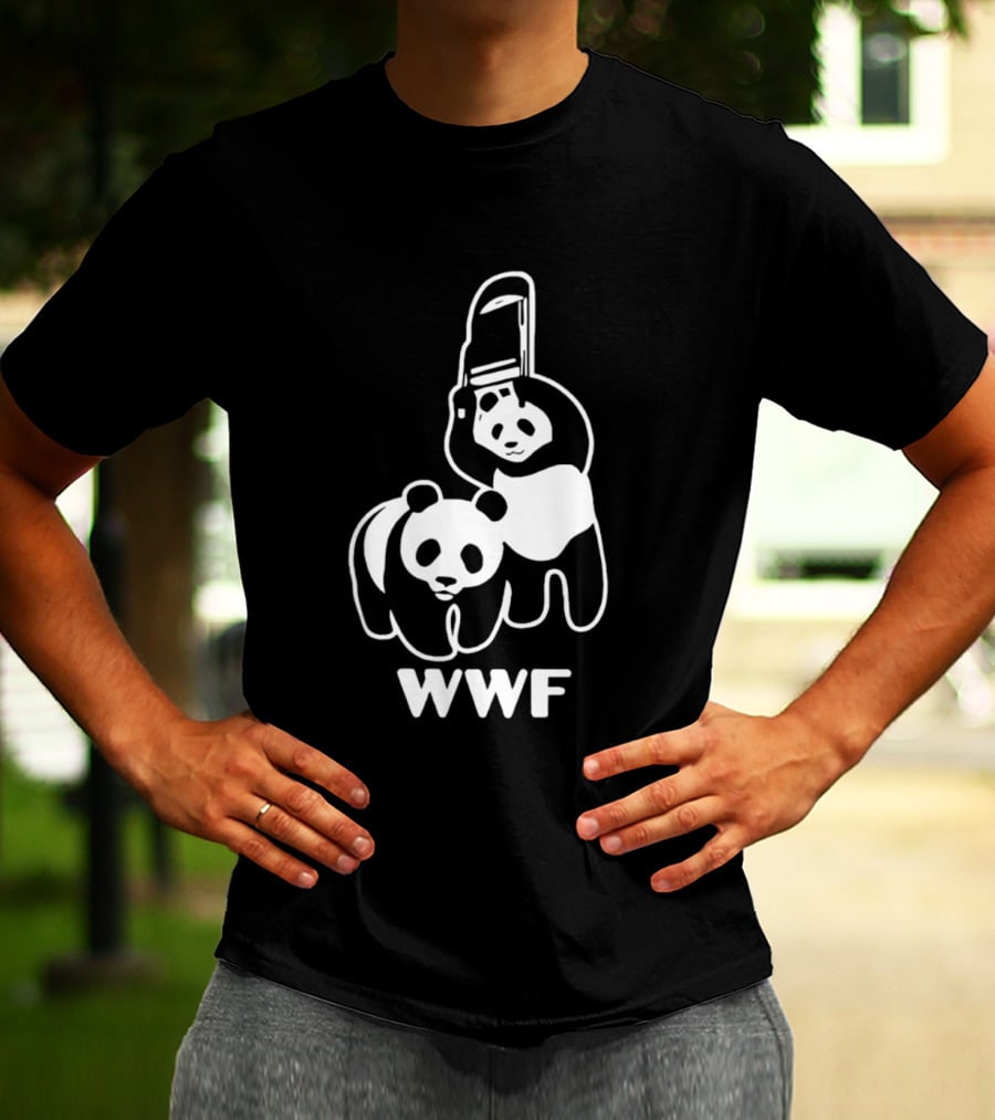 WWF Panda Chainsaw Wildlife Conservation Activist Black T-Shirt