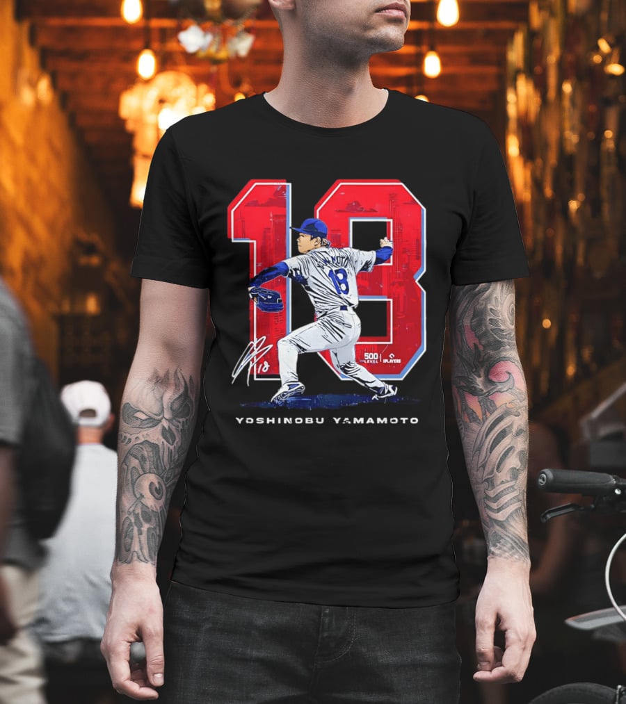 Yoshinobu Yamamoto 18 Los Angeles Dodgers Signature Japanese Pitcher T-Shirt