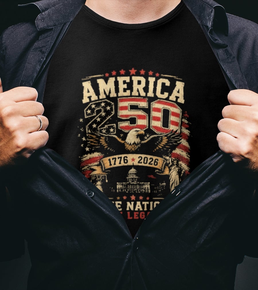 America 250 1776 2026 One Nation One Legacy Patriotic Eagle USA Capitol Liberty Bell T-Shirt