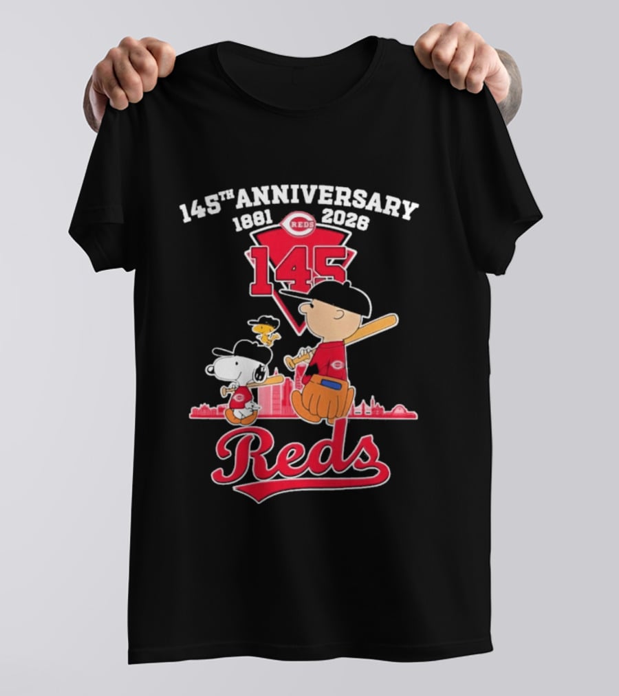 Charlie Brown Snoopy Cincinnati Reds 145th Anniversary 1881 2026 T-Shirt