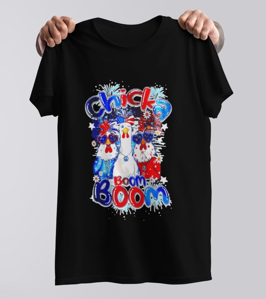 Chicka Boom Boom Patriotic Chickens With Headbands And Peace Signs T-Shirt