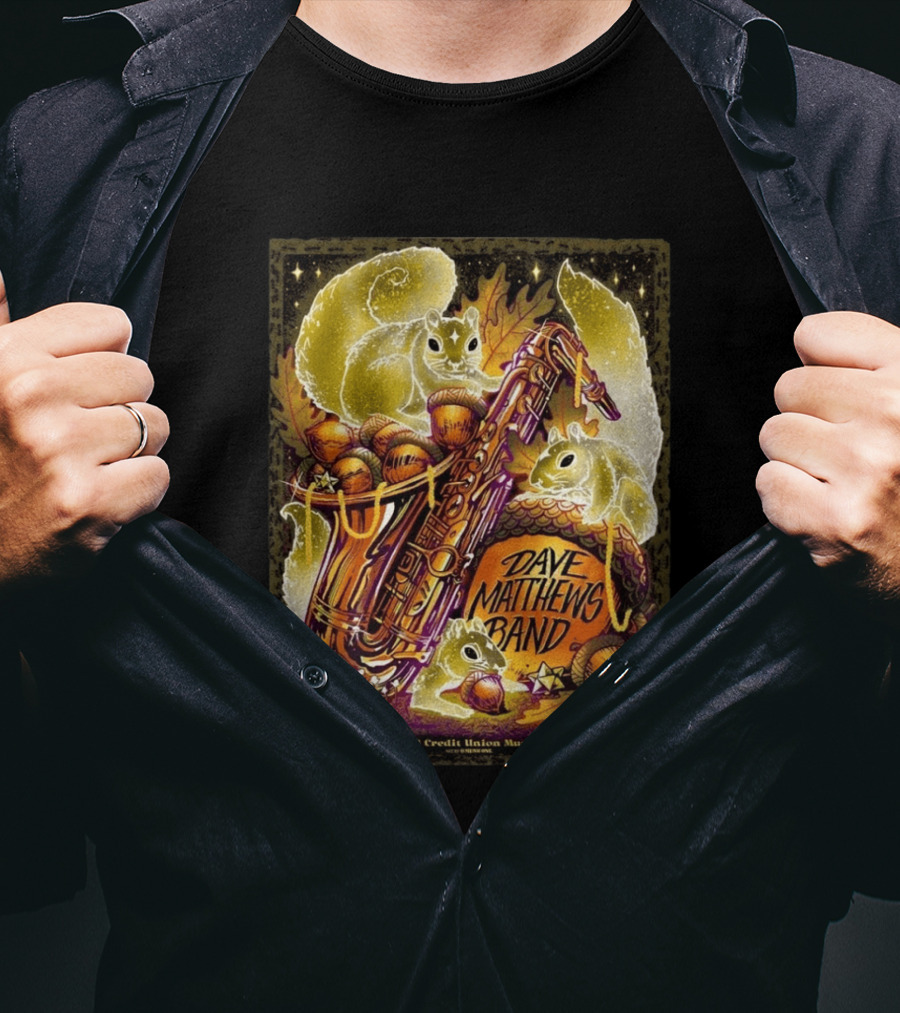 Dave Matthews Band June 5 2026 Coastal Credit Union Music Park Raleigh NC Squirrels Saxophone Acorns T-Shirt