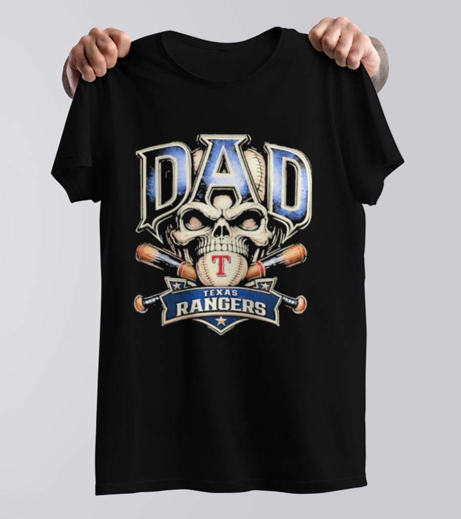Dad Skull Baseball Crossed Bats Texas Rangers T-Shirt