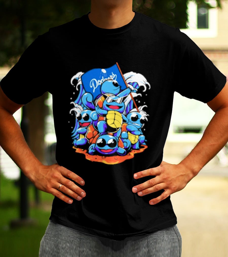 Squirtle Squad Dodgers Blue Flag Los Angeles Pokémon Collaboration T-Shirt