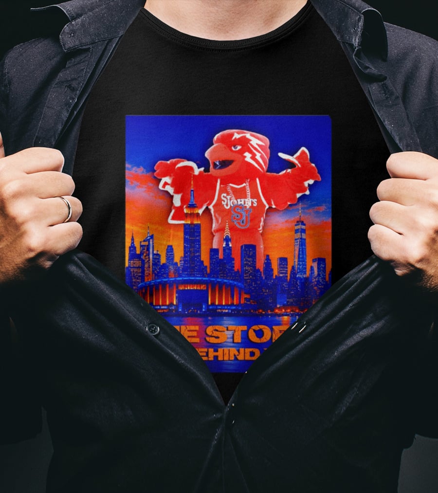 St John's University Red Storm Mascot With New York City Skyline The Storm Is Behind You T-Shirt