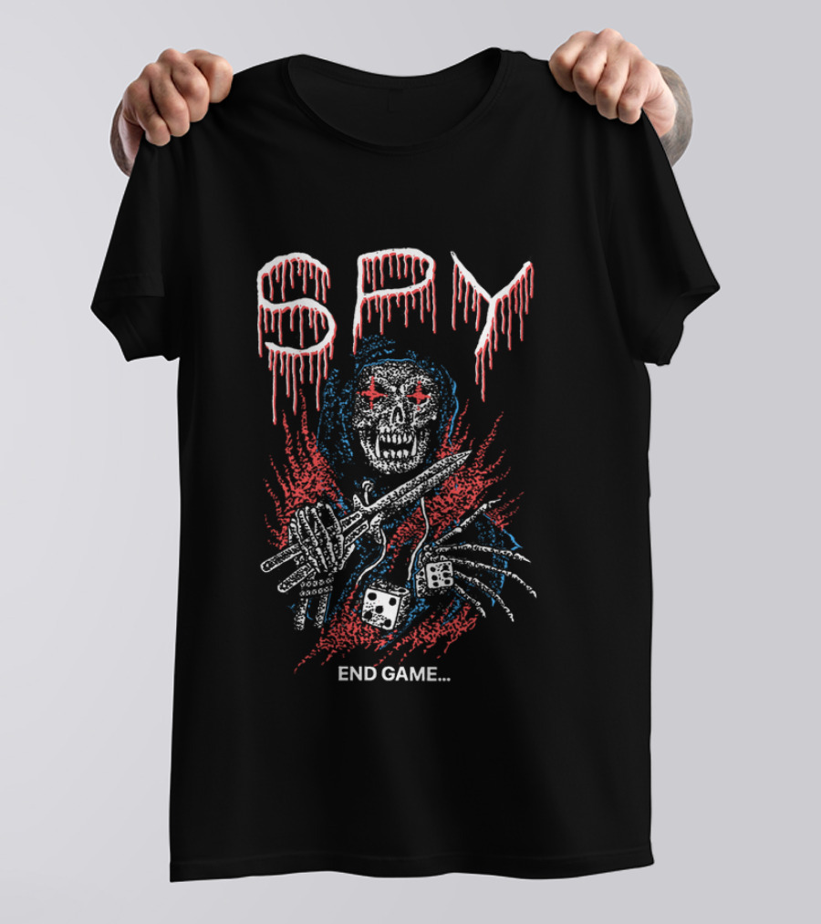 END GAME Red Star Eyed Skull With Knife And Dice T-Shirt