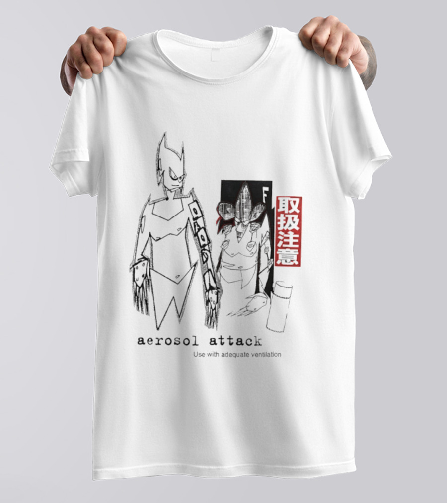 Aerosol Attack Use With Adequate Ventilation Japanese Text Robots T-Shirt