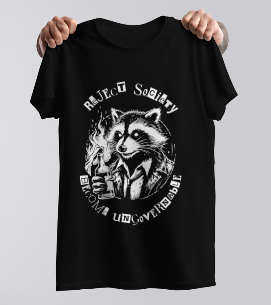 Reject Society Become Ungovernable Raccoon Holding Molotov Cocktail T-Shirt