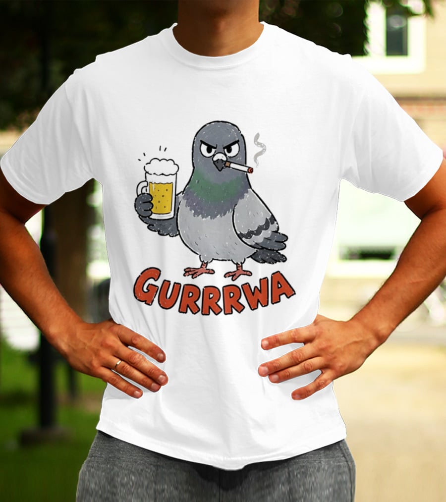 Gurrrwa Pigeon Holding Beer And Cigarette T-Shirt