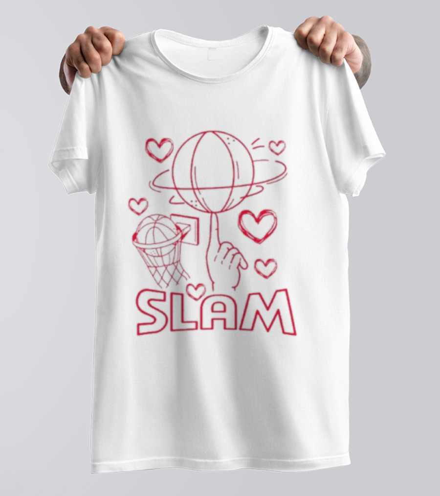 Slam Basketball Heart Hoops Hand Spinning Planet T-Shirt
