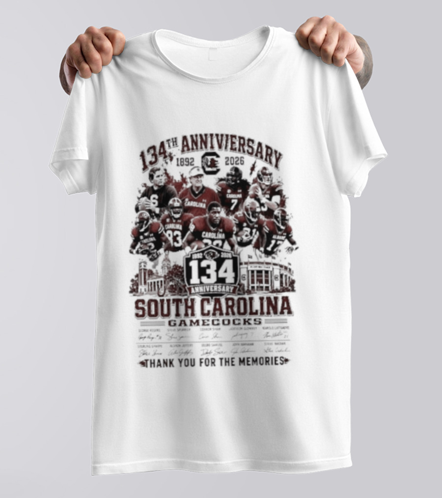 1892 2026 South Carolina Gamecocks 134th Anniversary Thank You For The Memories Signatures T-Shirt