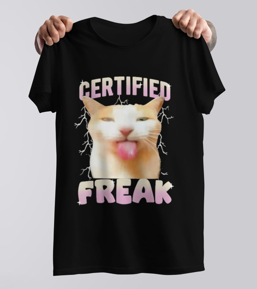 Certified Freak Cat Meme Humor Cursed Cats Eat Cement T-Shirt