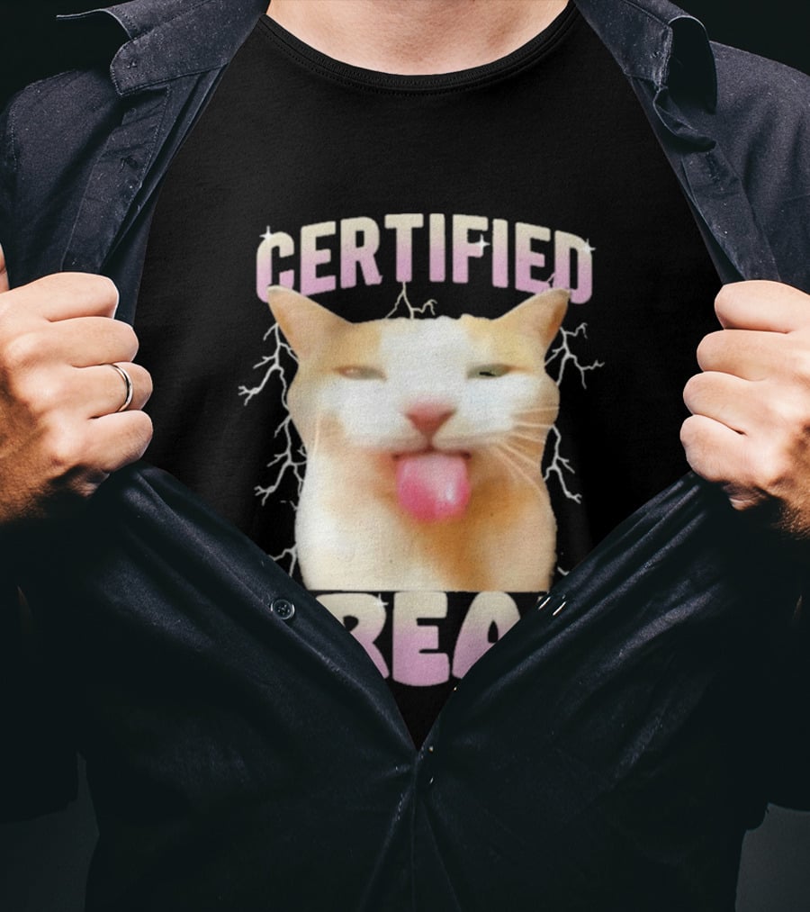 Certified Freak Cat Meme Humor Cursed Cats Eat Cement T-Shirt