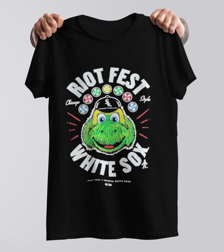 Riot Fest Chicago Style White Sox Collab With Green Mascot And Candy Circles T-Shirt