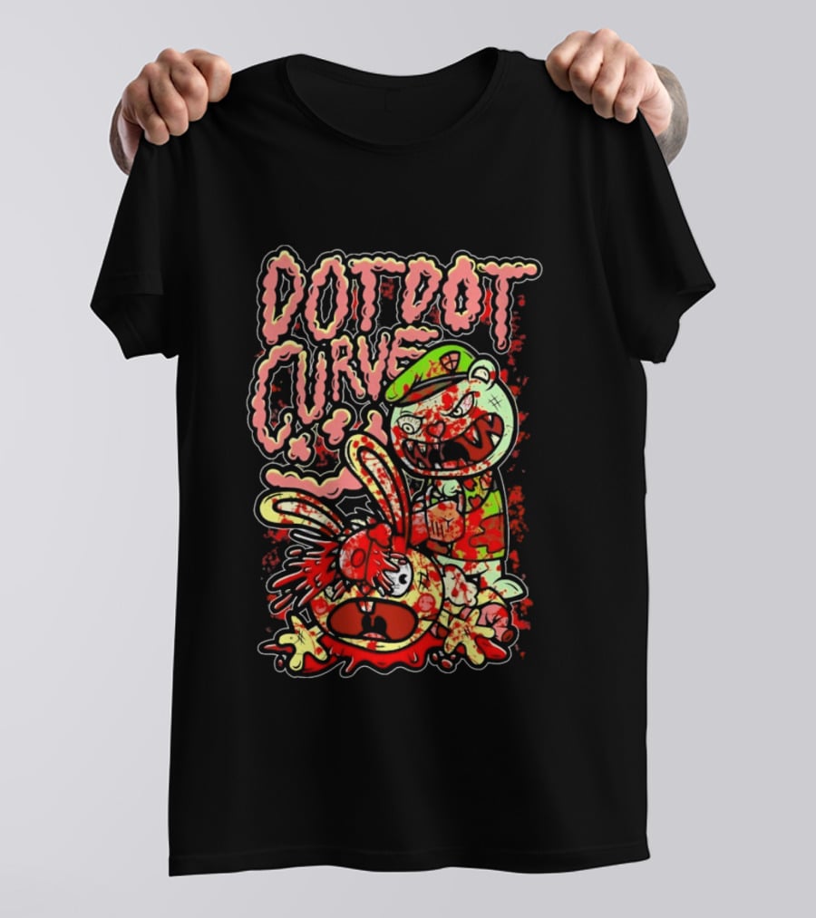 Dot Dot Curve Happy Bloodied Cartoon Friends T-Shirt