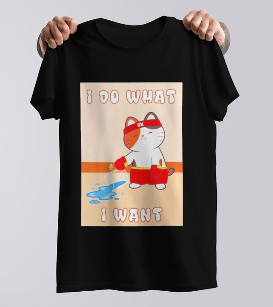 I Do What I Want Boxing Cat Spilled Water Red Gloves T-Shirt