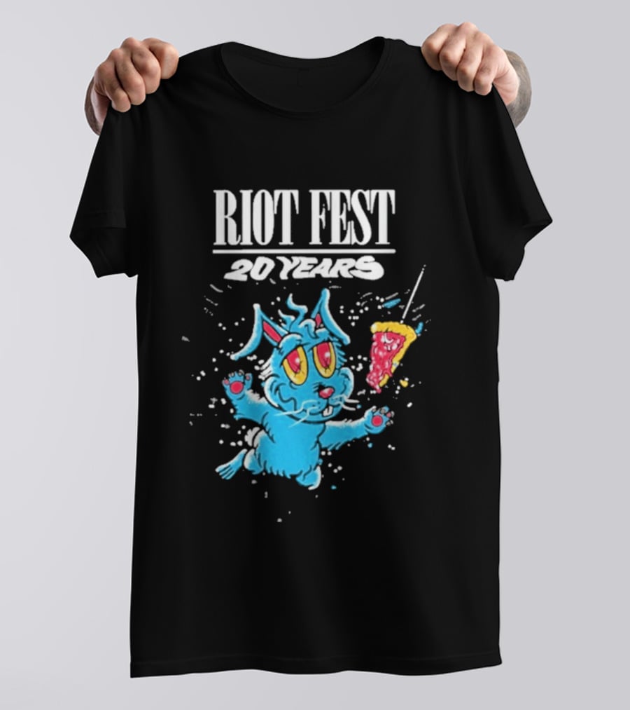 RIOT FEST 20 Years Blue Bunny And Pizza Slice Celebration T-Shirt