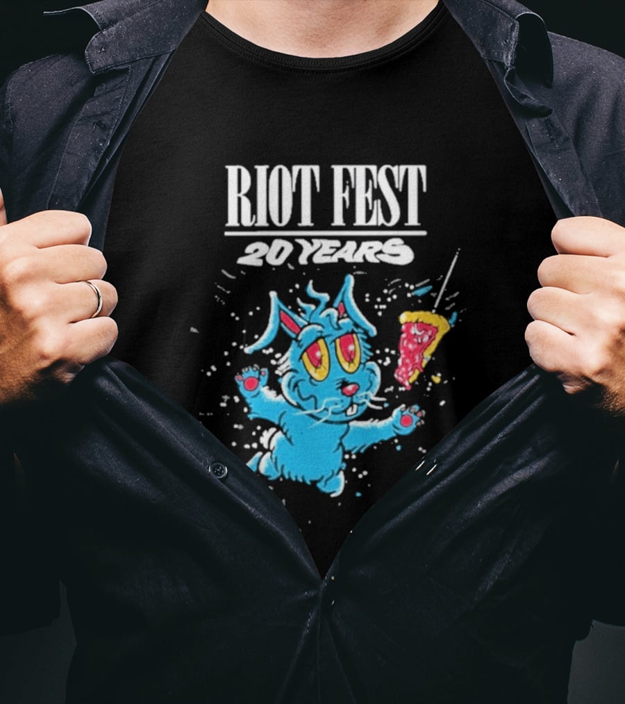 RIOT FEST 20 Years Blue Bunny And Pizza Slice Celebration T-Shirt