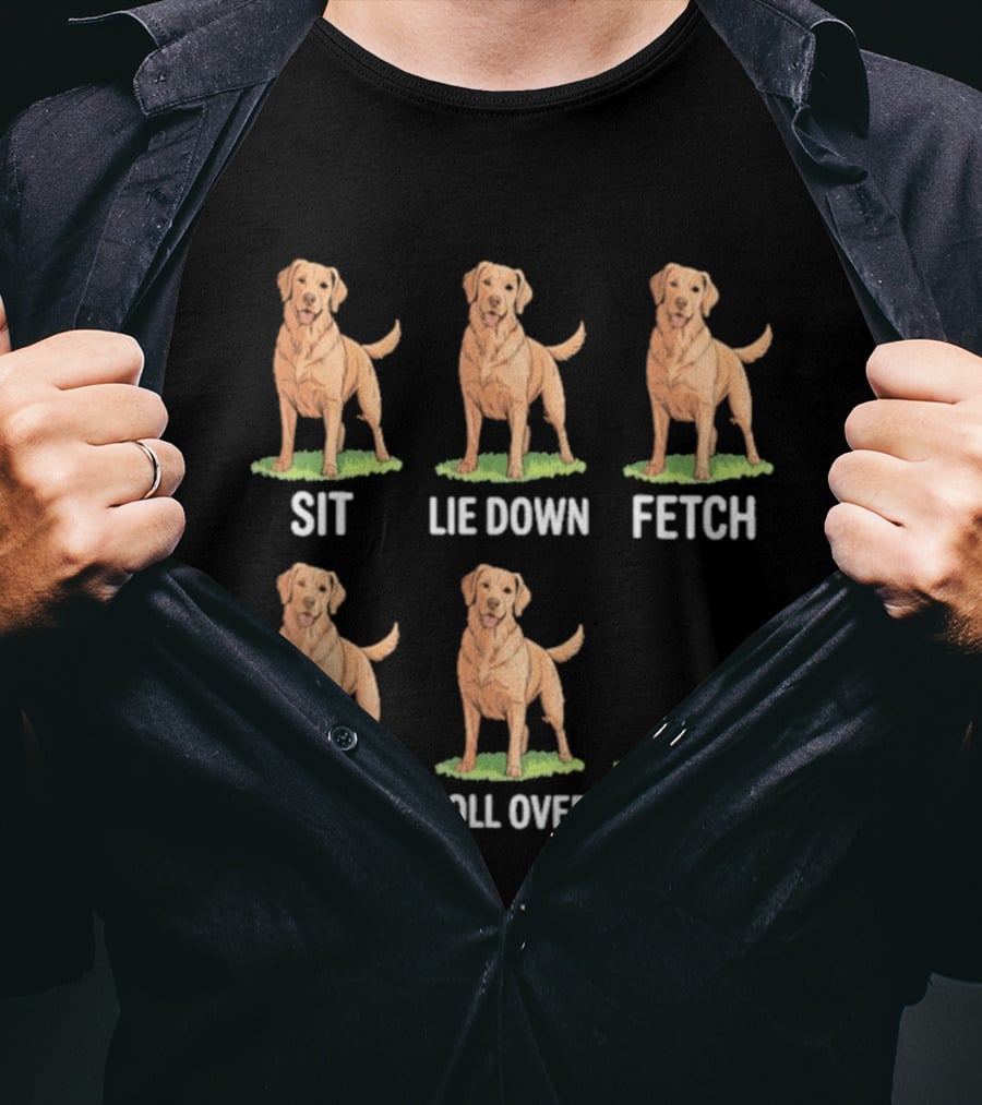 Sit Lie Down Fetch Shake Roll Over Stay Golden Retriever T-Shirt