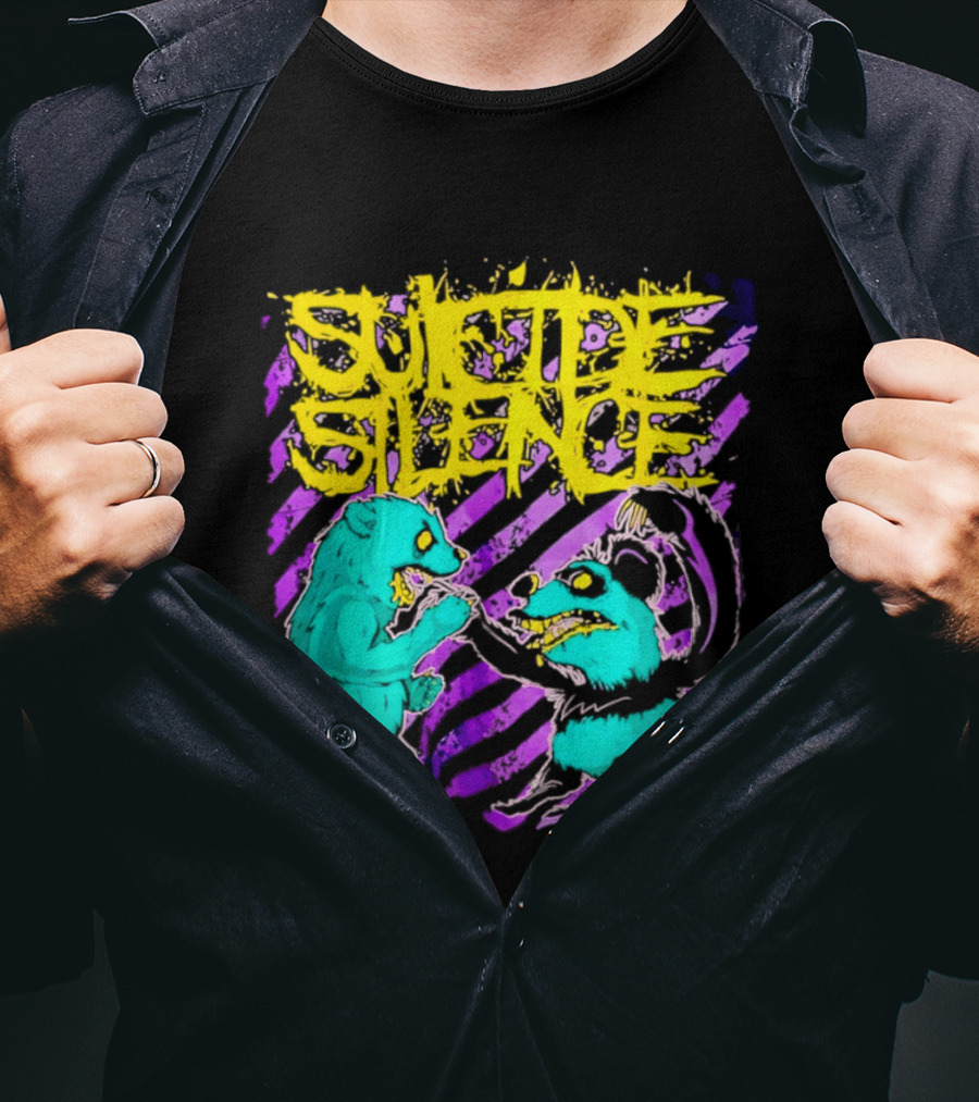 Suicide Silence Bears And Pandas Face Off In Striped Painting T-Shirt