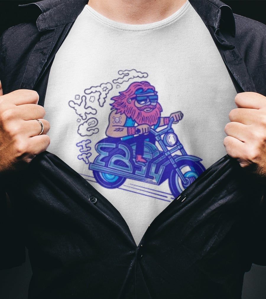 Billy Biker Cartoon Motorcycle Bearded Man T-Shirt