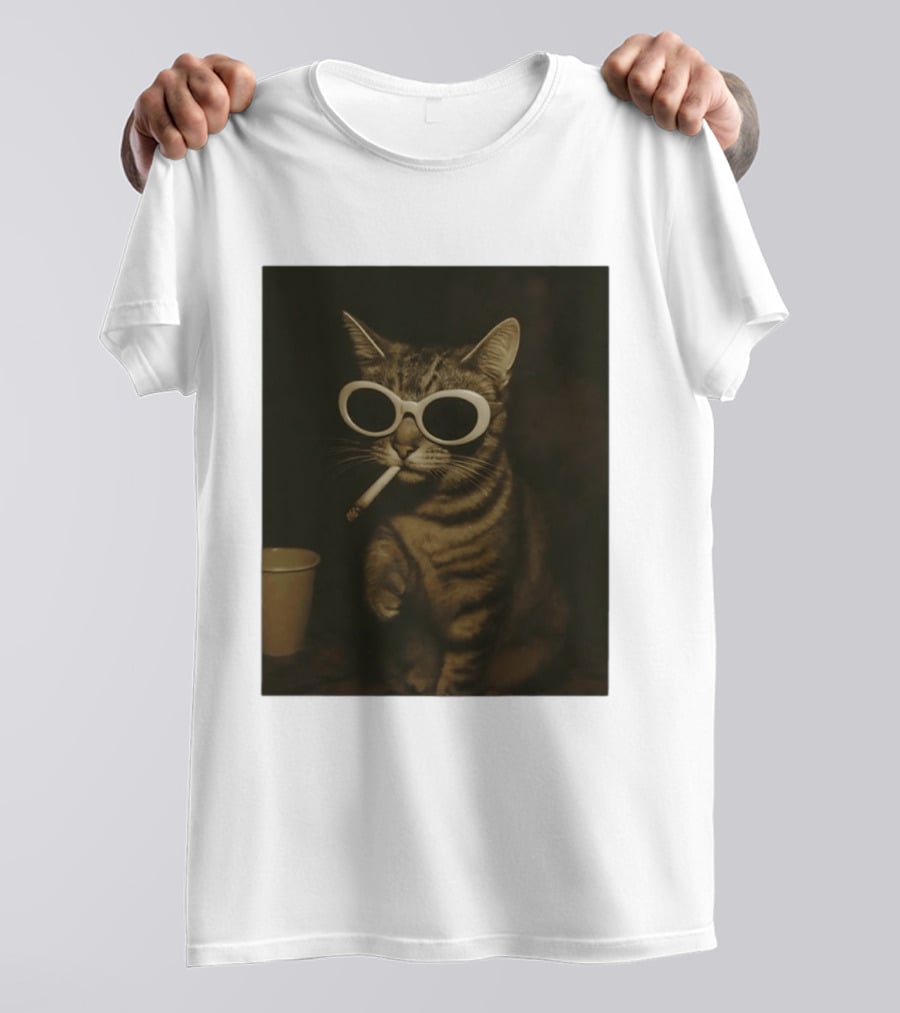 Cool Cat Smoking Sunglasses Meme Iconic Photo T-Shirt