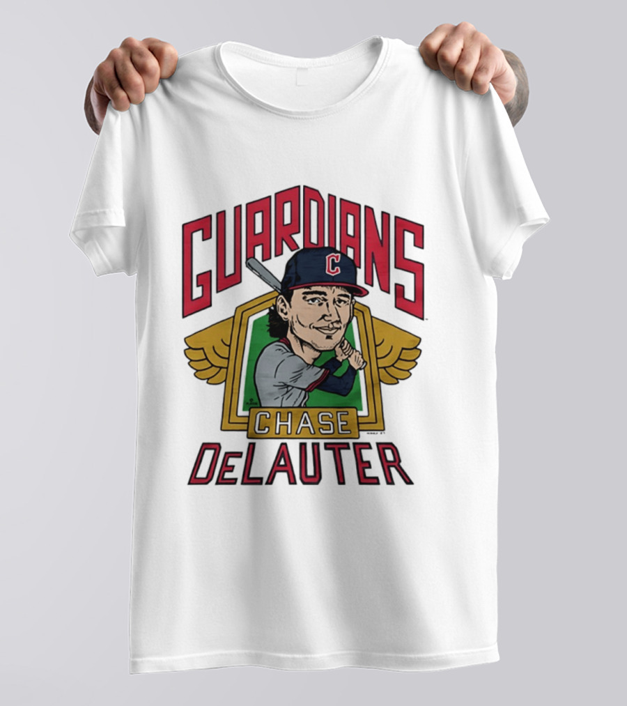 Guardians Chase DeLauter Baseball Caricature T-Shirt