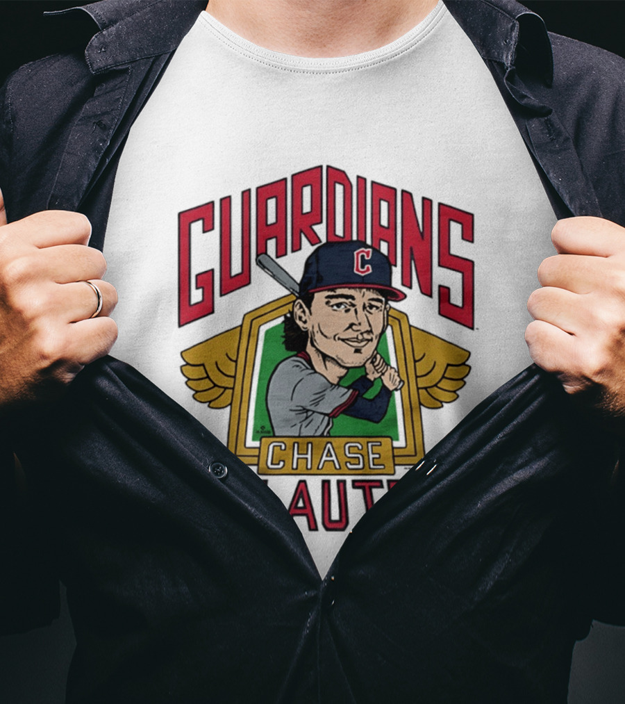 Guardians Chase DeLauter Baseball Caricature T-Shirt