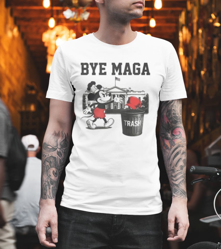 Bye Maga Trash Mickey Mouse Political Satire T-Shirt