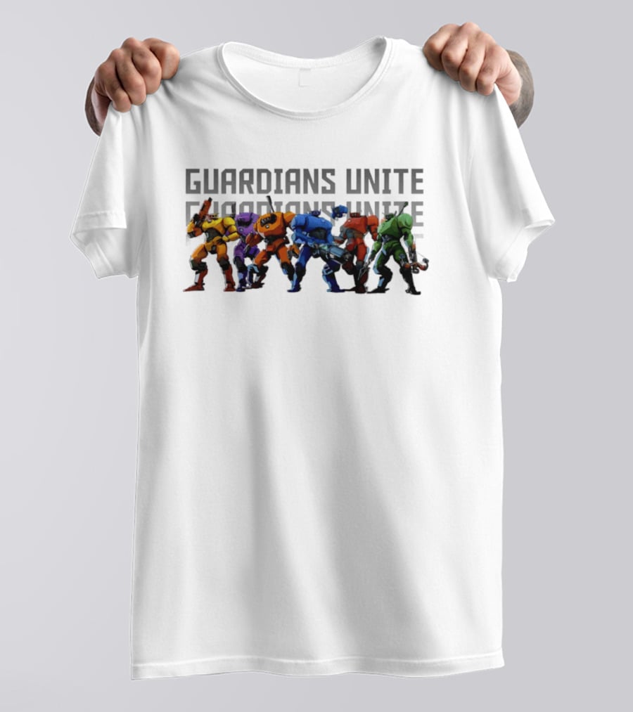 Guardians Unite Roboquest Colorful Robot Squad T-Shirt
