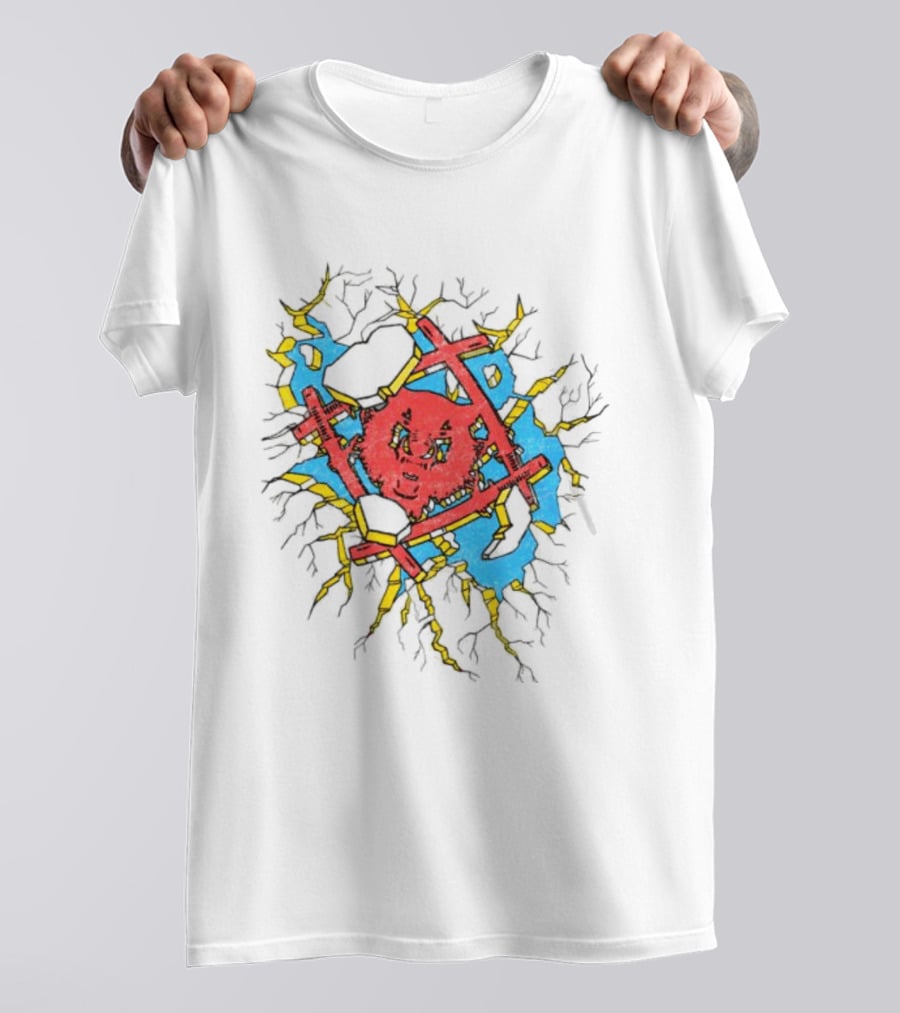 Hollowsquad La Store Hs Smash Fractured Red Face And Abstract Blue Yellow T-Shirt