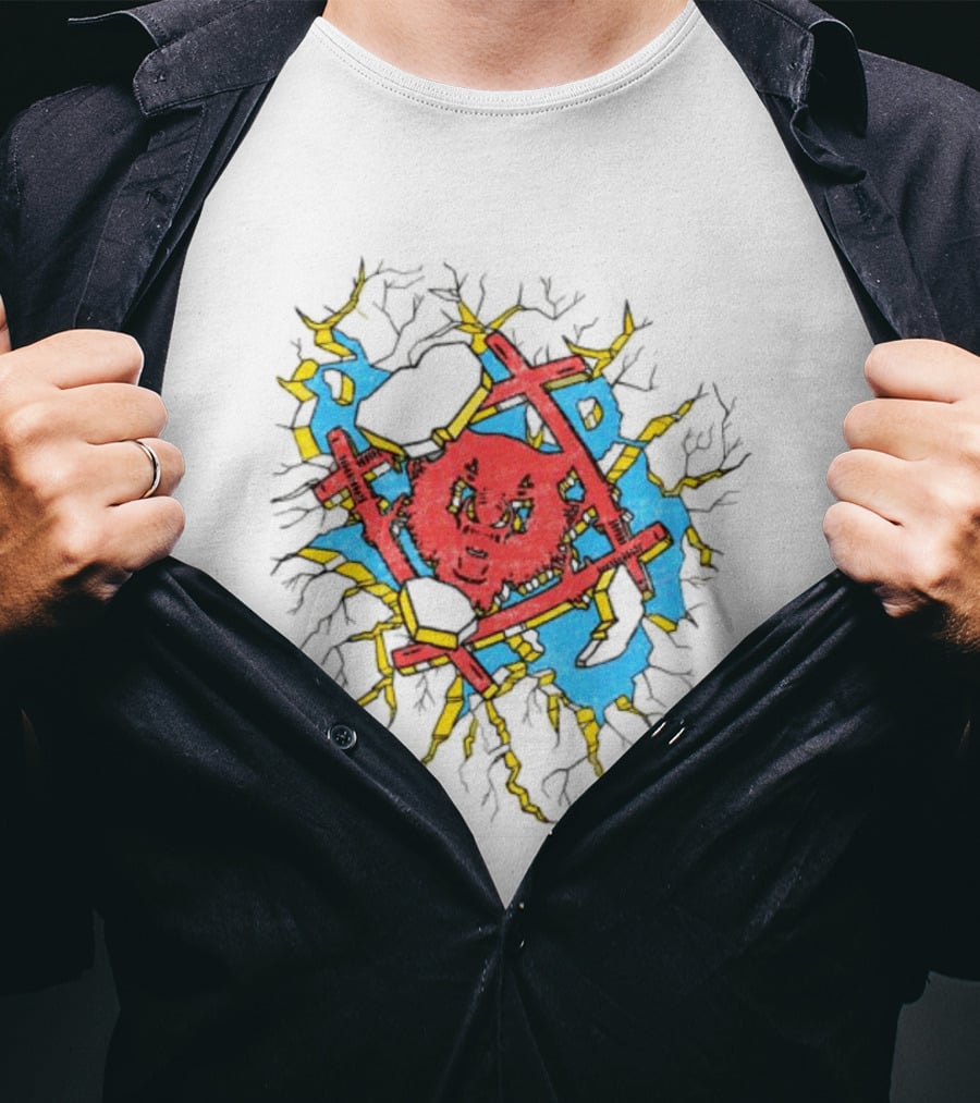 Hollowsquad La Store Hs Smash Fractured Red Face And Abstract Blue Yellow T-Shirt