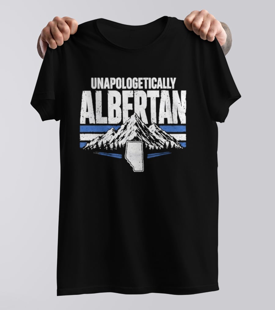 Unapologetically Albertan Alberta Map Mountains Stripes T-Shirt