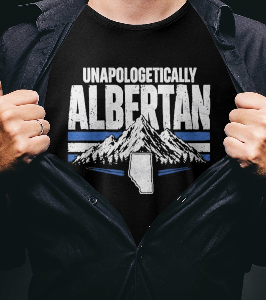 Unapologetically Albertan Alberta Map Mountains Stripes T-Shirt