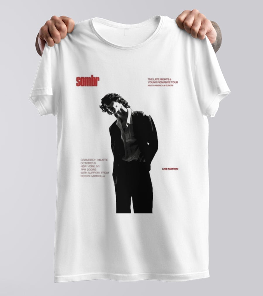 Sombr The Late Nights And Young Romance Tour Dates 2025 North America And Europe T-Shirt
