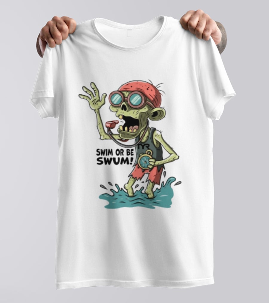 Swim Or Be Swum Zombie Lifeguard With Stop And Whistle T-Shirt