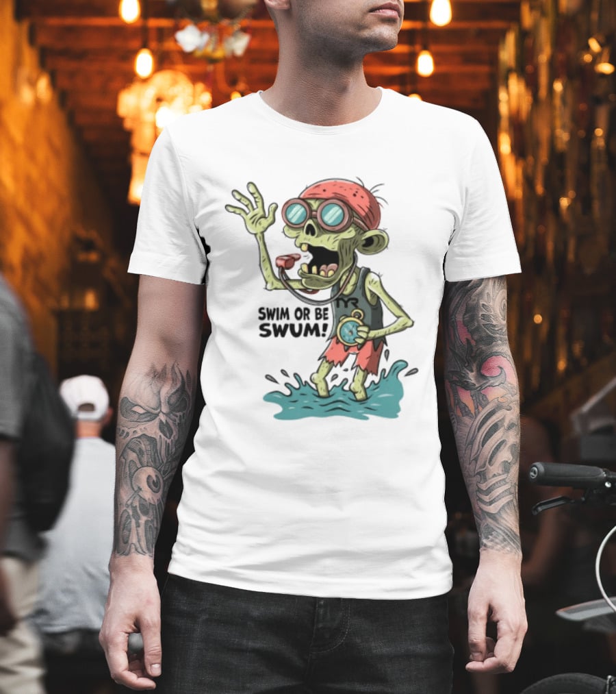 Swim Or Be Swum Zombie Lifeguard With Stop And Whistle T-Shirt