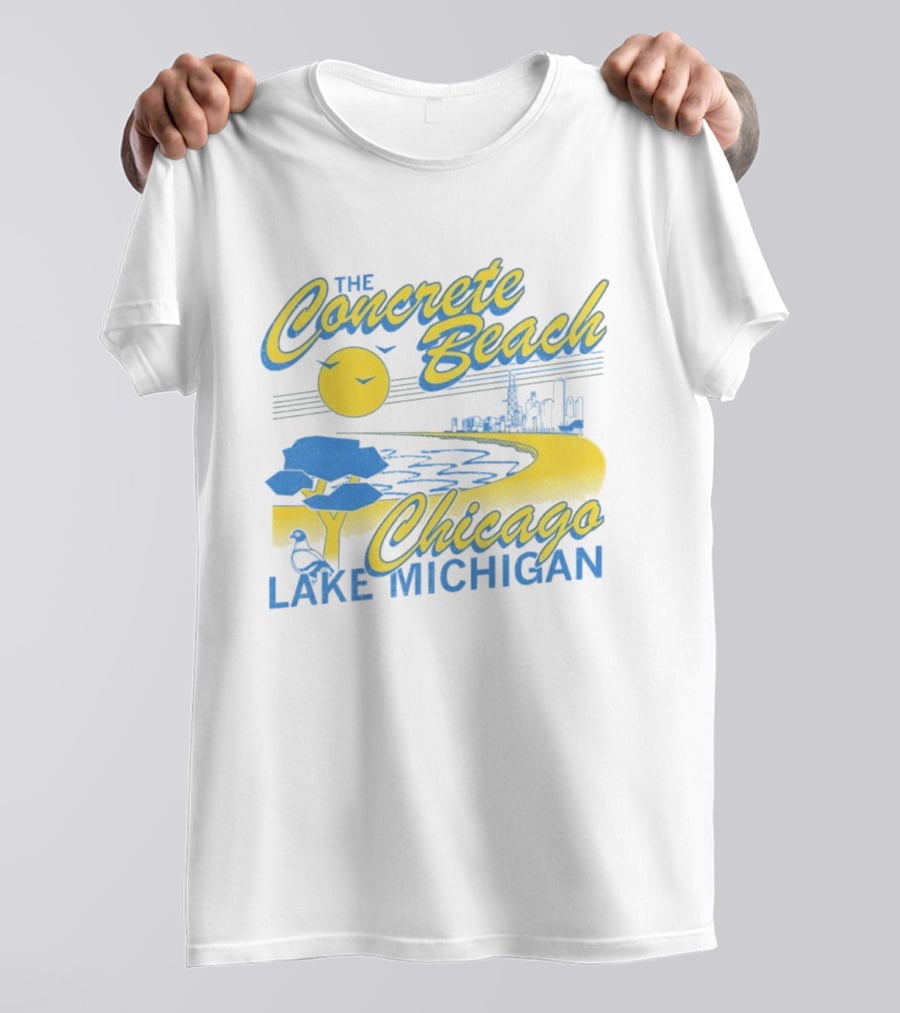 The Concrete Beach Sun Illustration Chicago Lake Michigan T-Shirt