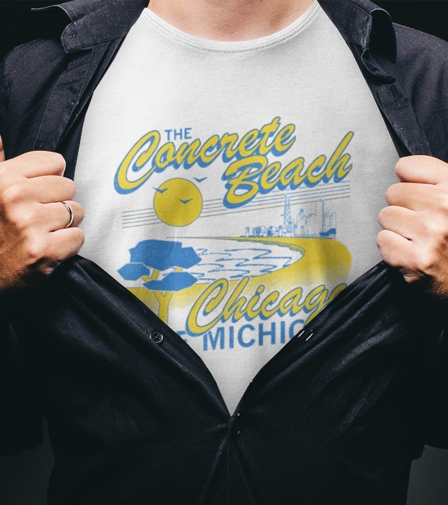 The Concrete Beach Sun Illustration Chicago Lake Michigan T-Shirt
