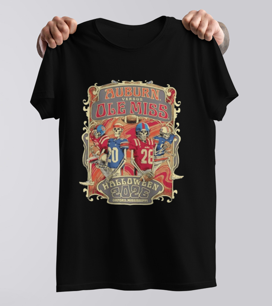 Auburn Versus Ole Miss Halloween 2026 Oxford Mississippi Football Skeletons T-Shirt