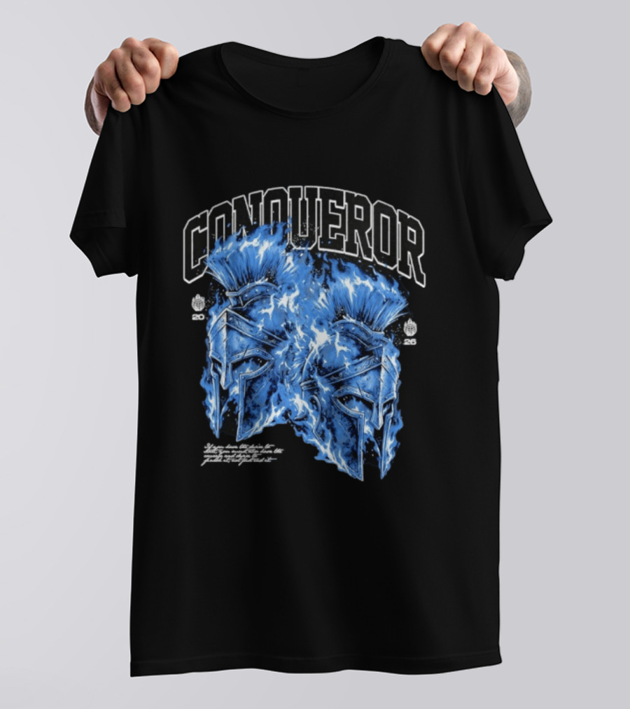 Conqueror Spartan Helmets Blue Fire Blaze T-Shirt